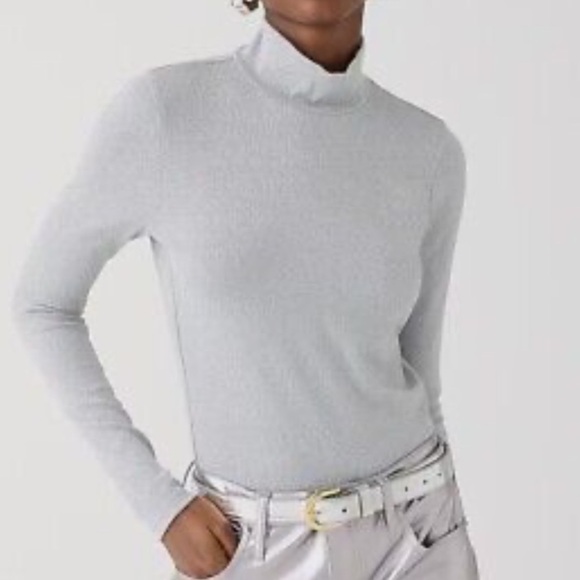 J Crew Metallic Tissue Mock Turtleneck Silver Sparkle Holiday NEW Shirt Top - Picture 1 of 6